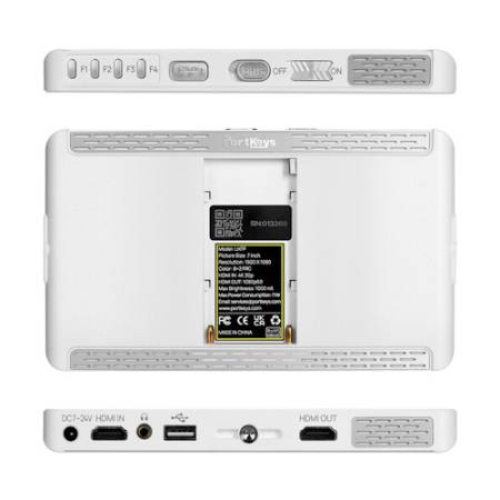 Portkeys LH7PW - monitor podglądowy 7”, HDMI, 1920x1080, 1000:1, 1000nit, dotykowe sterowanie, biały_Przyciski i porty monitora_2